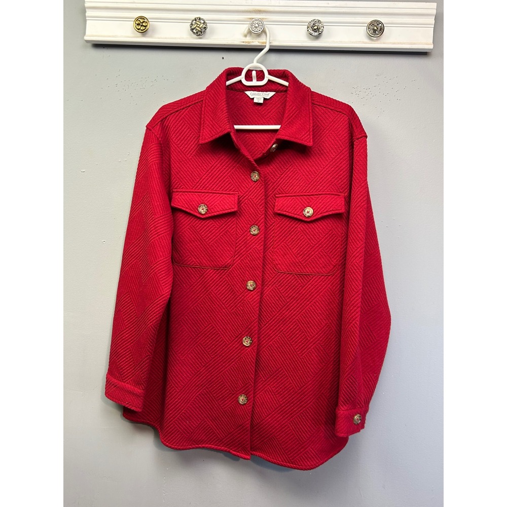 Coldwater Creek Shirt Jacket Womens Medium Layer Red Quilted Button‎ Up Shacket